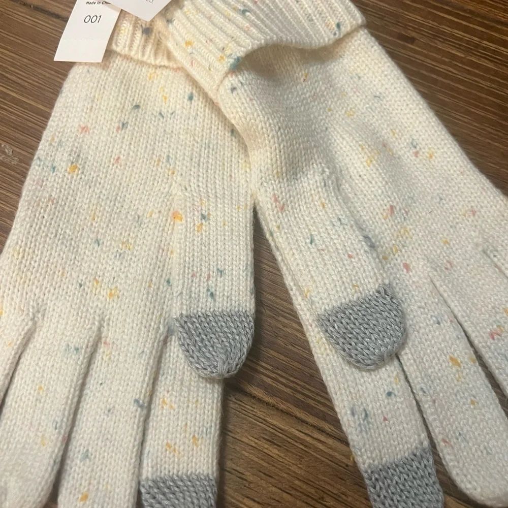 🆕Talbots Classic Cable Knit Techy Gloves Ivory Rainbow Sprinkles NWT::Holidays: